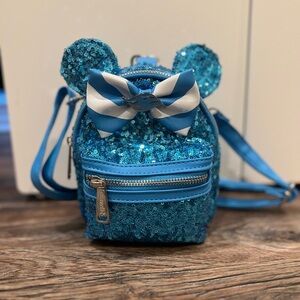 Loungefly Disney cruise line mini wristlet backpack turquoise sequin DCL teal